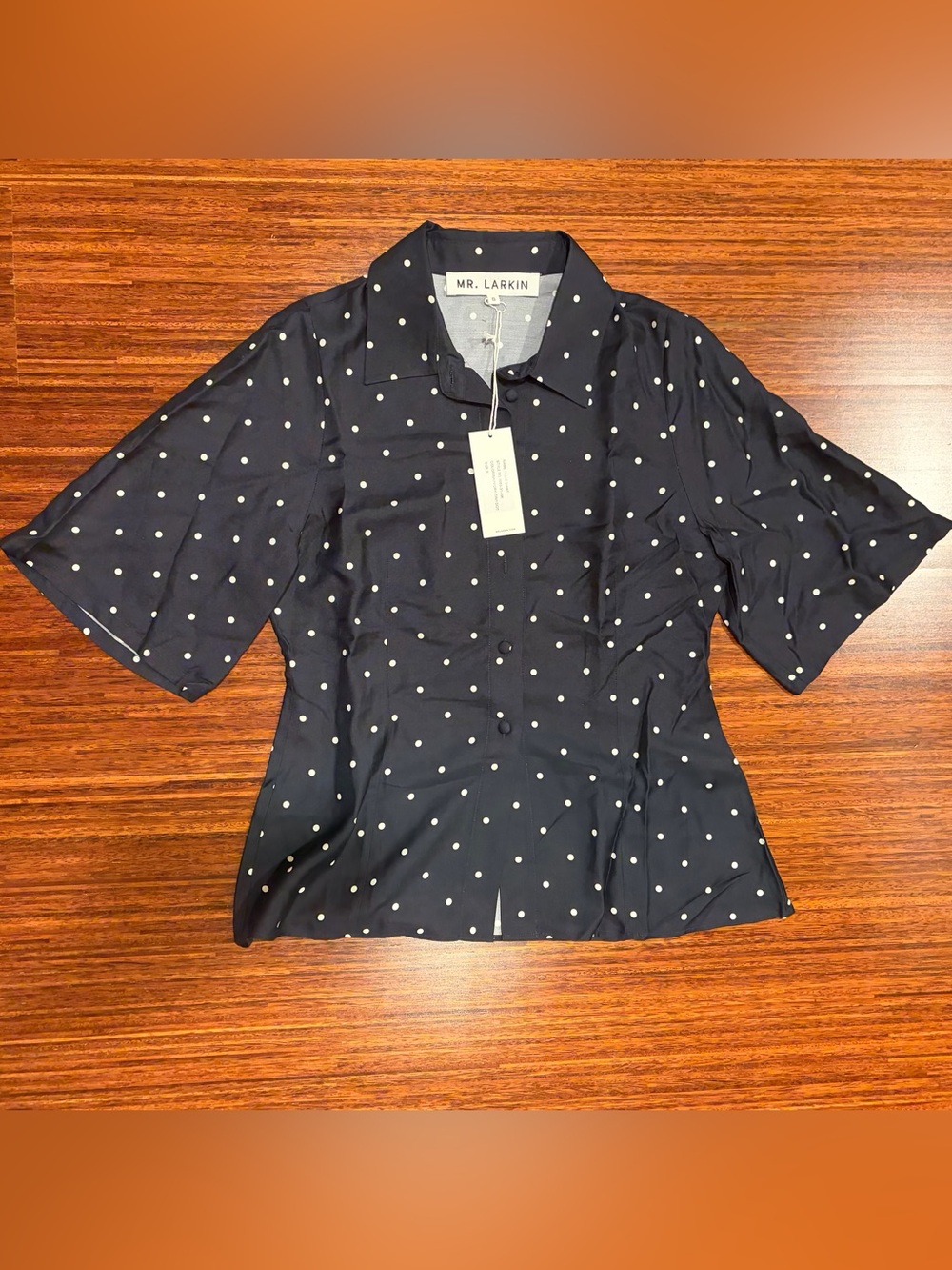 Mr. Larkin silk blend Tillie Shirt ink/ivory tiny dot size small NWT